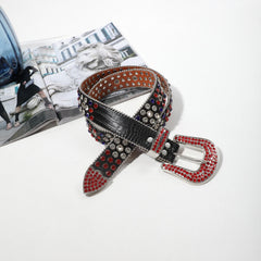 Rhinestone Inlaid Belt Punk PU Leather Cowboy Cowgirl Belt Unisex