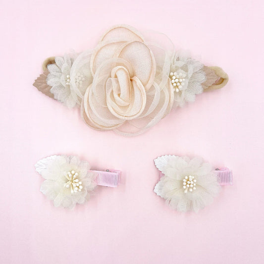 Sweet Mesh Flower Headband Hair Clips Set for Baby Girls