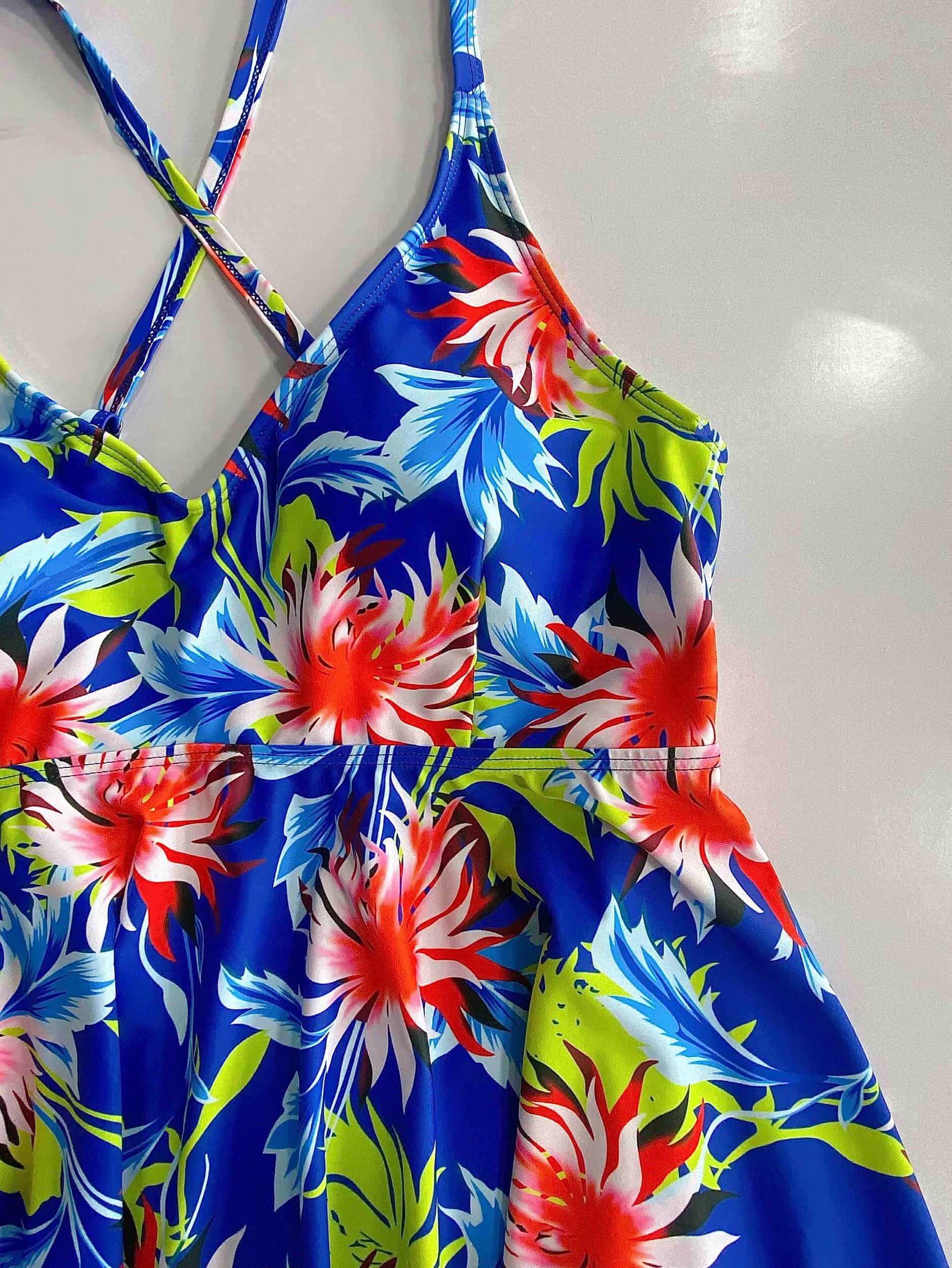 Plus Size Boho Tankini Set V Neck Criss Cross Cami Top & Panty Swimsuit