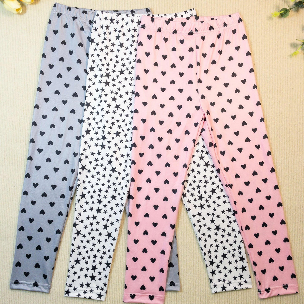 Girls Heart and Star Print Yoga Pants Slim Fit Leggings