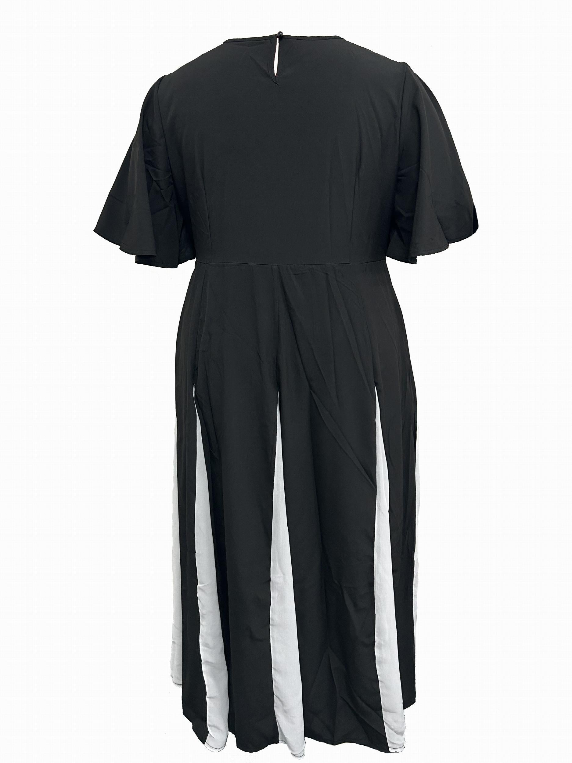Colorblock Butterfly Sleeve Round Neck Maxi Dress