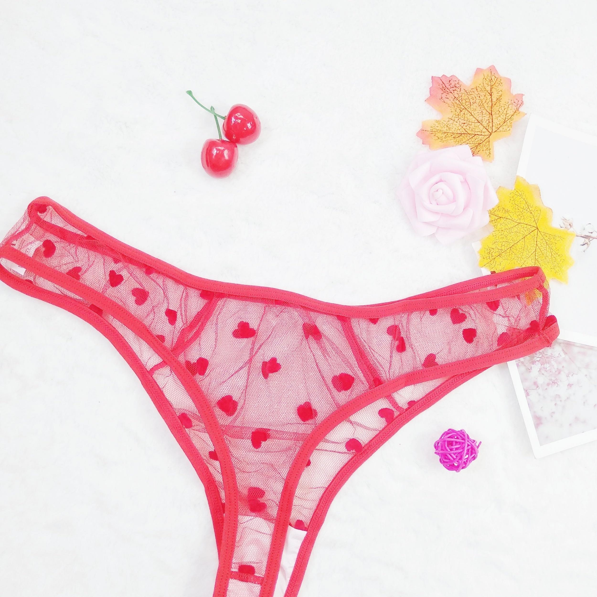  Sexy Brief Women's Plus Flocked Heart Detail Panty