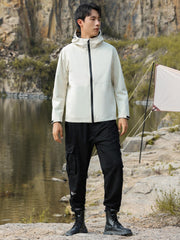 Men's Soft Shell Jacket with Zipper Pockets & Hood