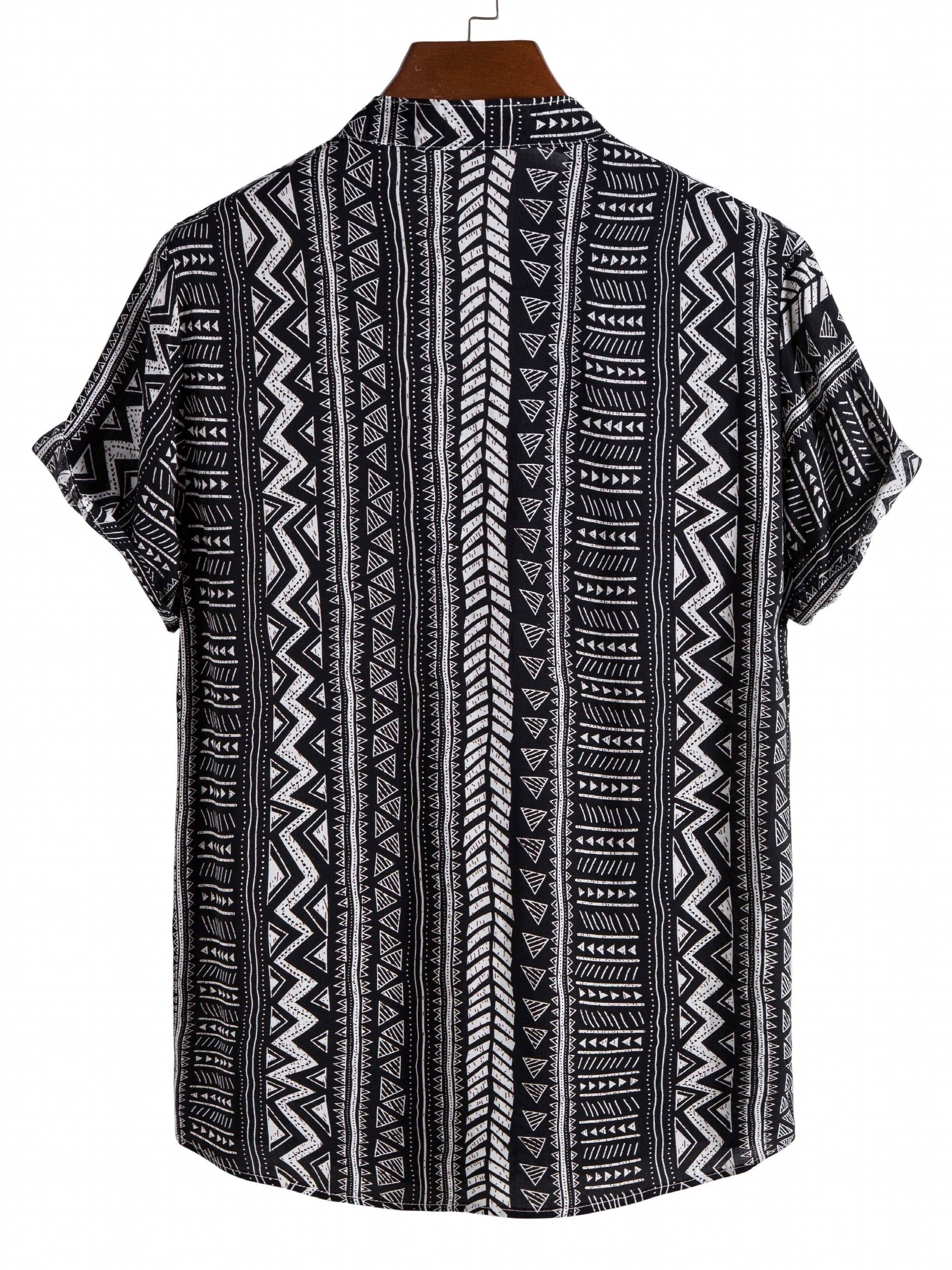 Men's Bohemian Style Ethnic Lapel Short Sleeve Button Up Shirt