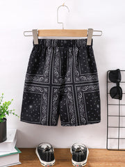 Men's Paisley Print Elastic Waist Workout Shorts