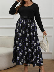  Skull & Bat Print Long Sleeve Maxi Dress
