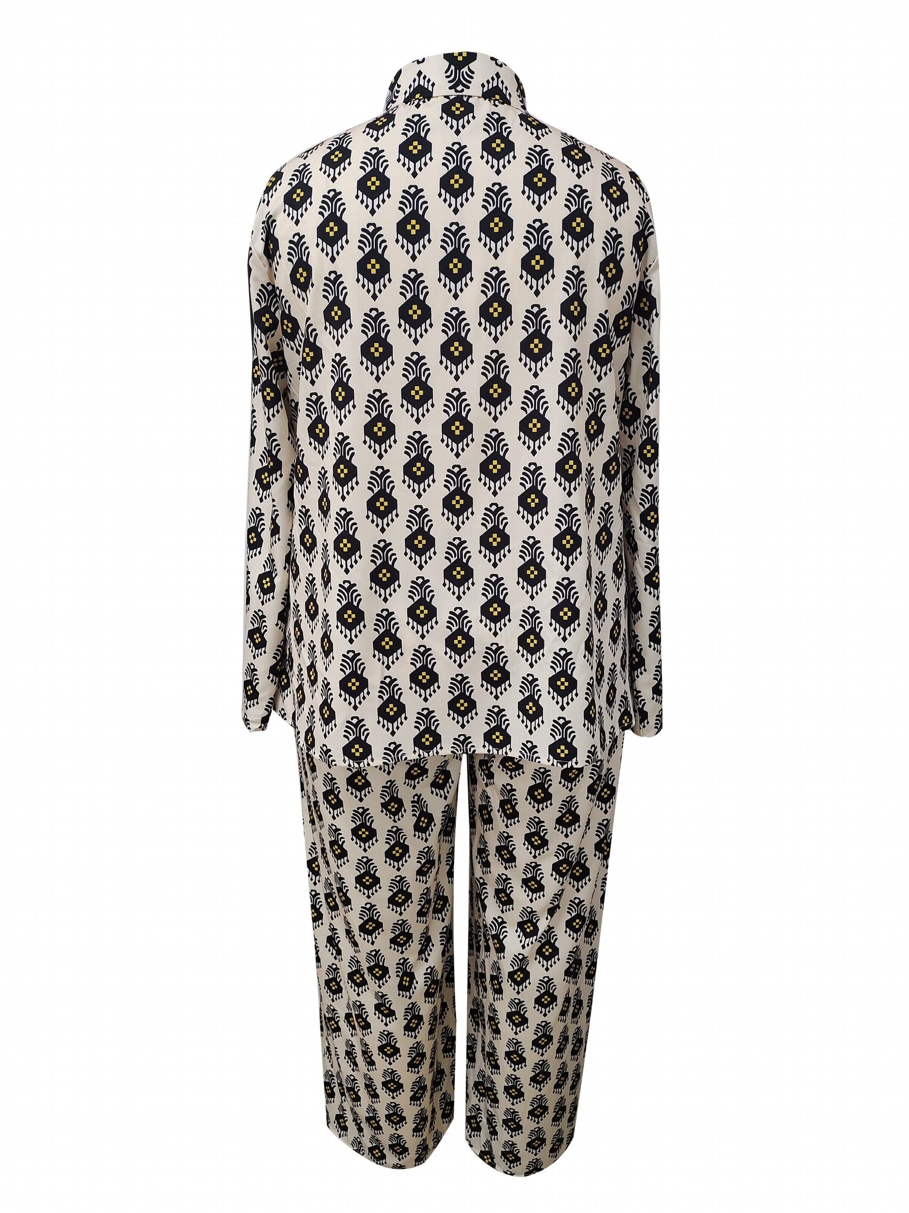  Allover Print Long Sleeve Shirt & Loose Pants Set