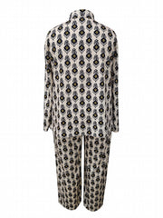  Allover Print Long Sleeve Shirt & Loose Pants Set