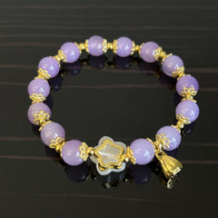 Purple Bead Bracelet with Peach Blossom & Lotus - Ideal Gift for Her