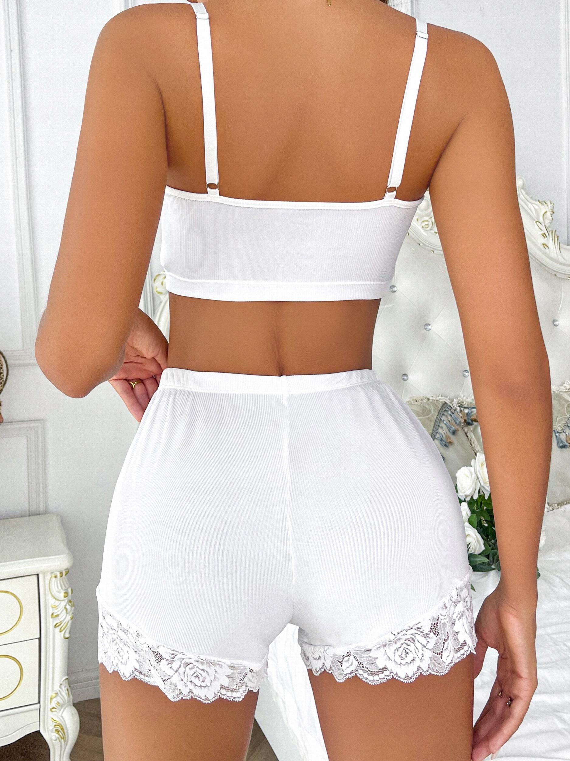 Lace Lounge Set Cami Crop Top & Shorts Women's Loungewear