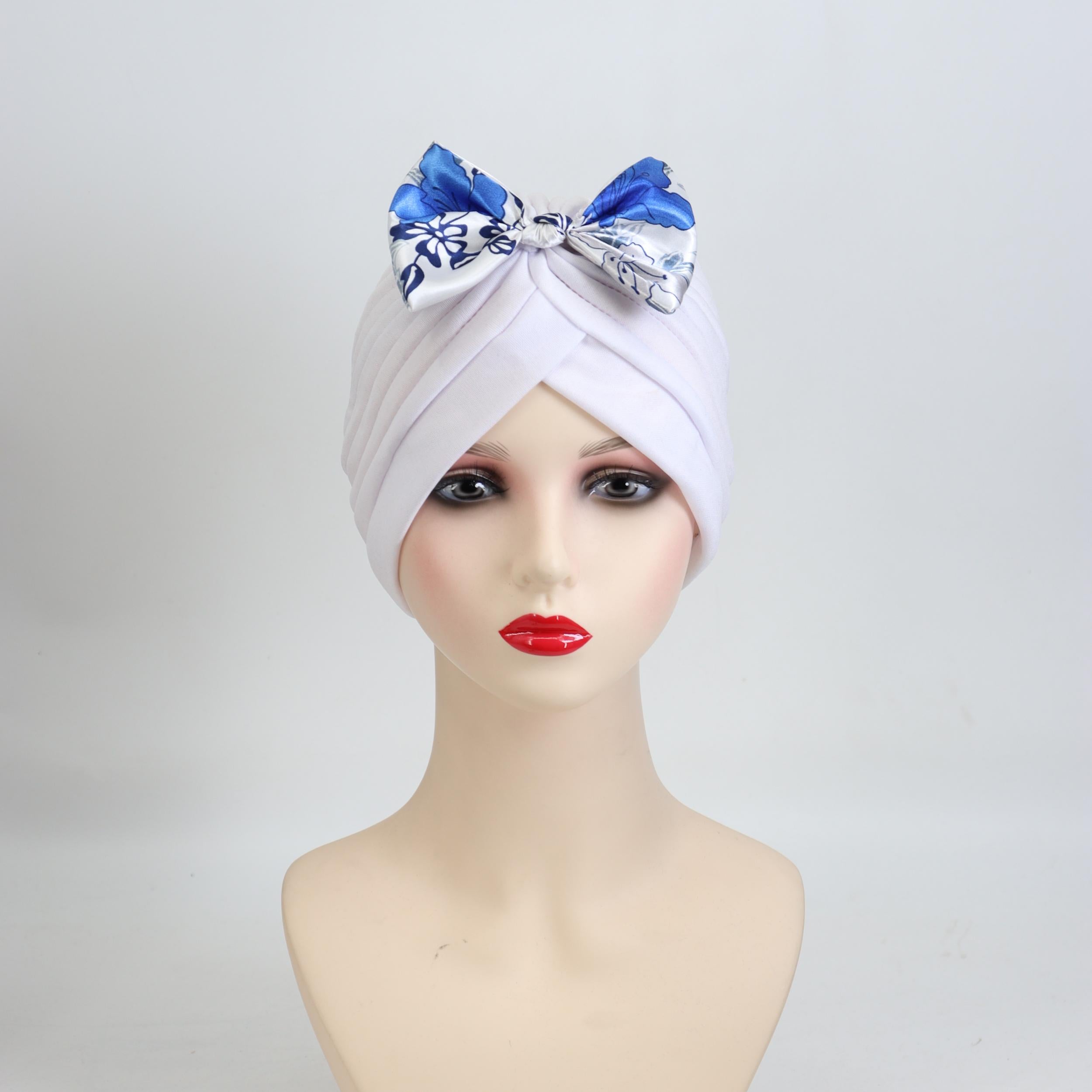 Satin Bow Turban Cap Head Wrap Bandana Headwear Women Beanie Hats