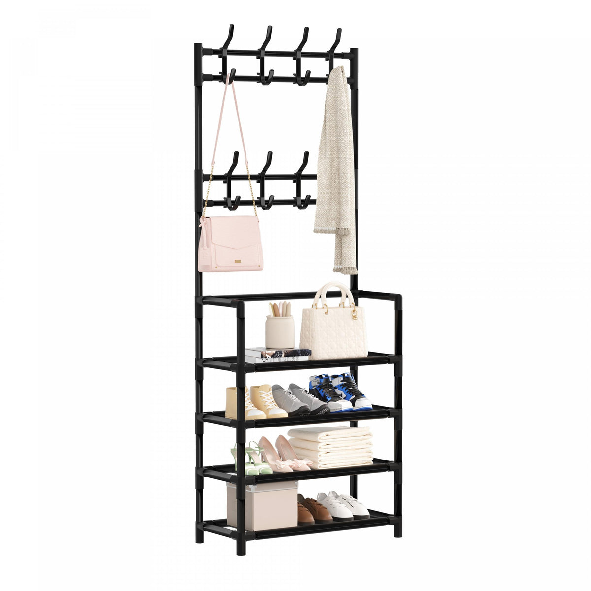 Coat Rack With Shoe Storage Shelf Freestanding Garment Rack