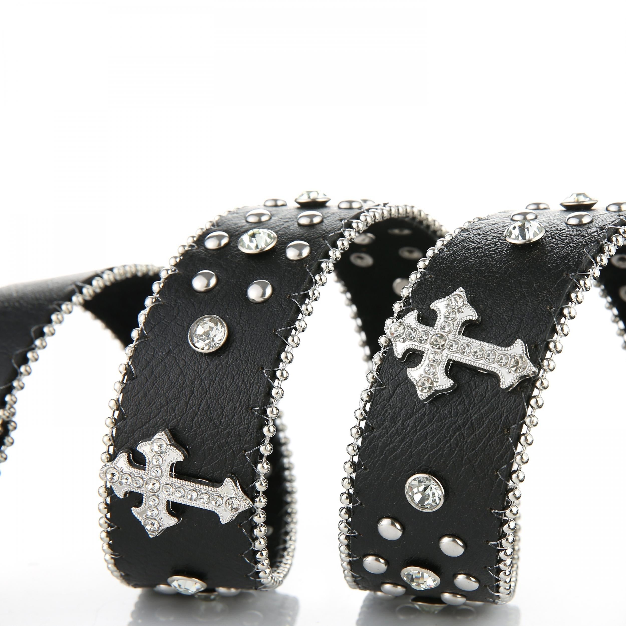 Vintage Western Rivet PU Leather Belt with Carved Buckle