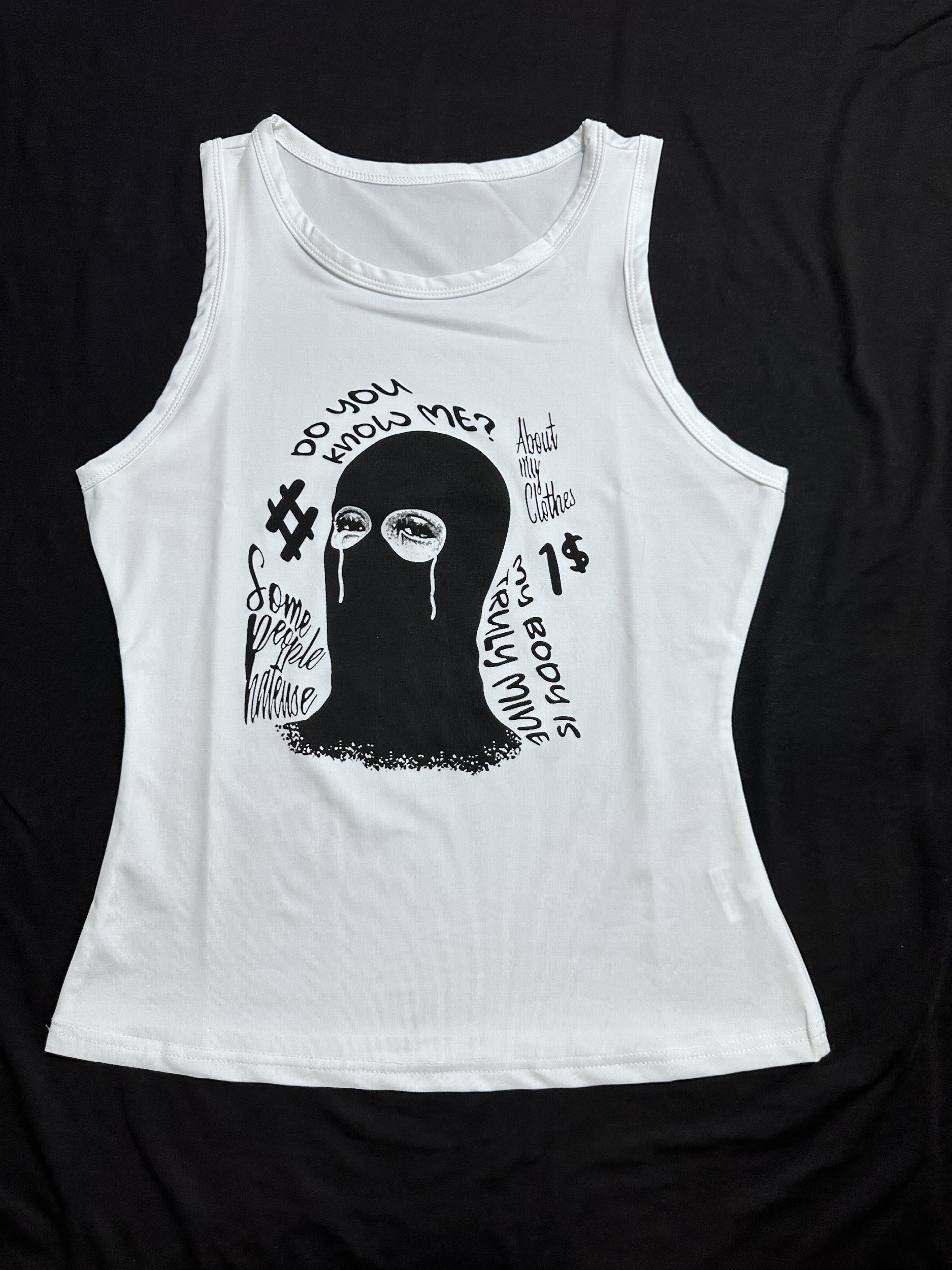Graphic Print Crew Neck Tank Top for Women