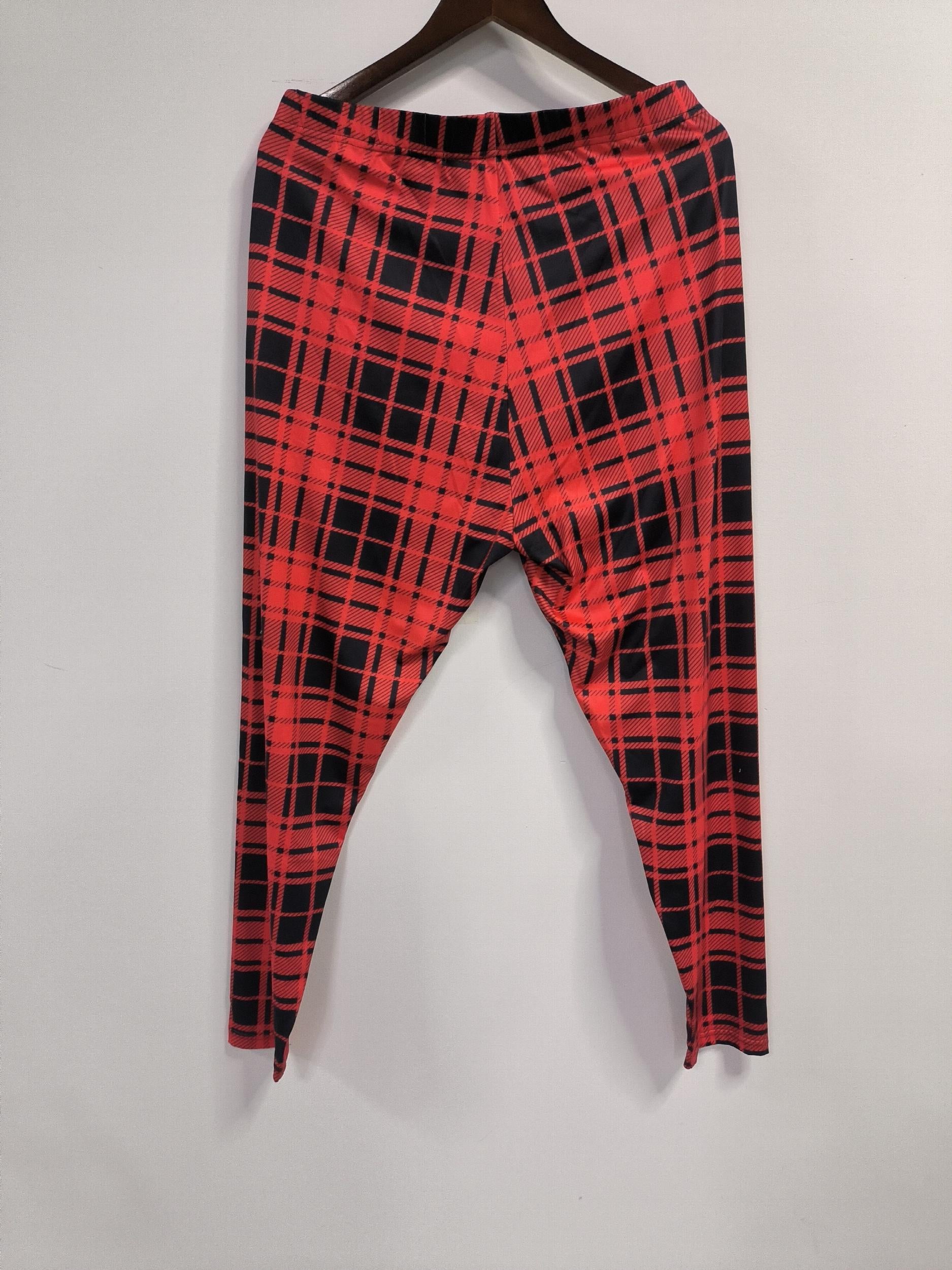  Women's Plaid Print High Rise Leggings