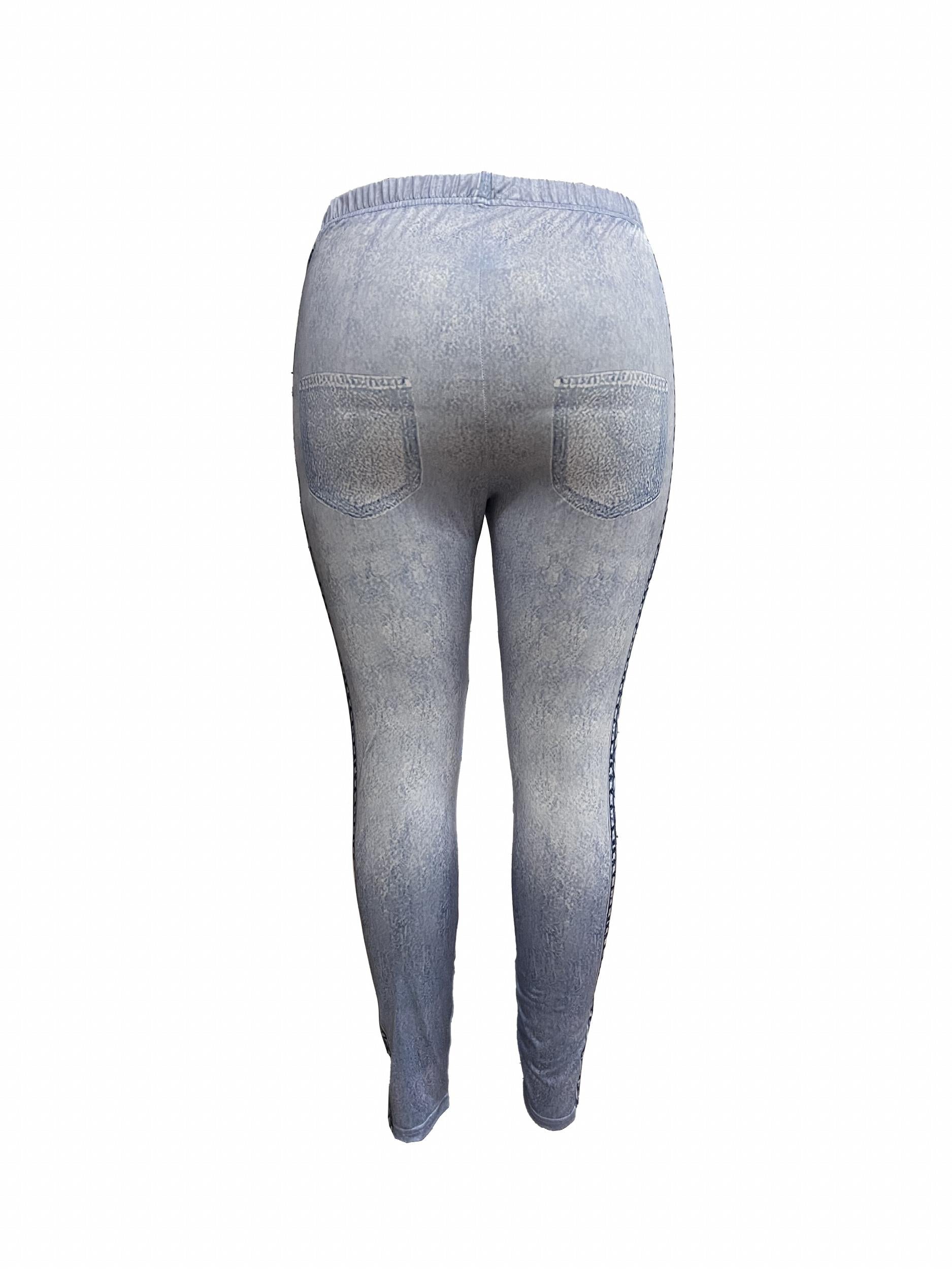  Denim Print High Rise Skinny Leggings