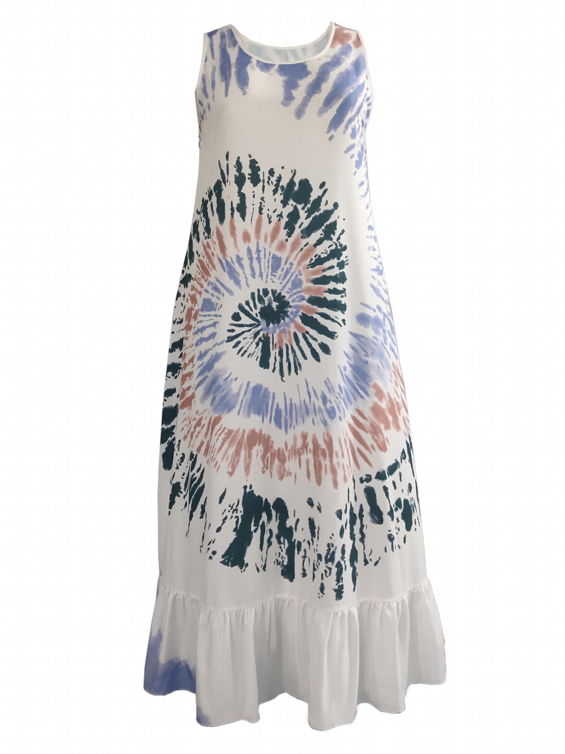  Tie Dye Maxi Tank Dress with Ruffle Trim