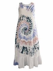  Tie Dye Maxi Tank Dress with Ruffle Trim