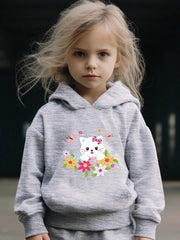 Sweet Kitty & Flower Print Girls Outfit For Sports - Spring/Fall