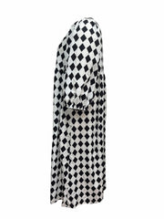  Argyle Print Lantern Sleeve Maxi Dress