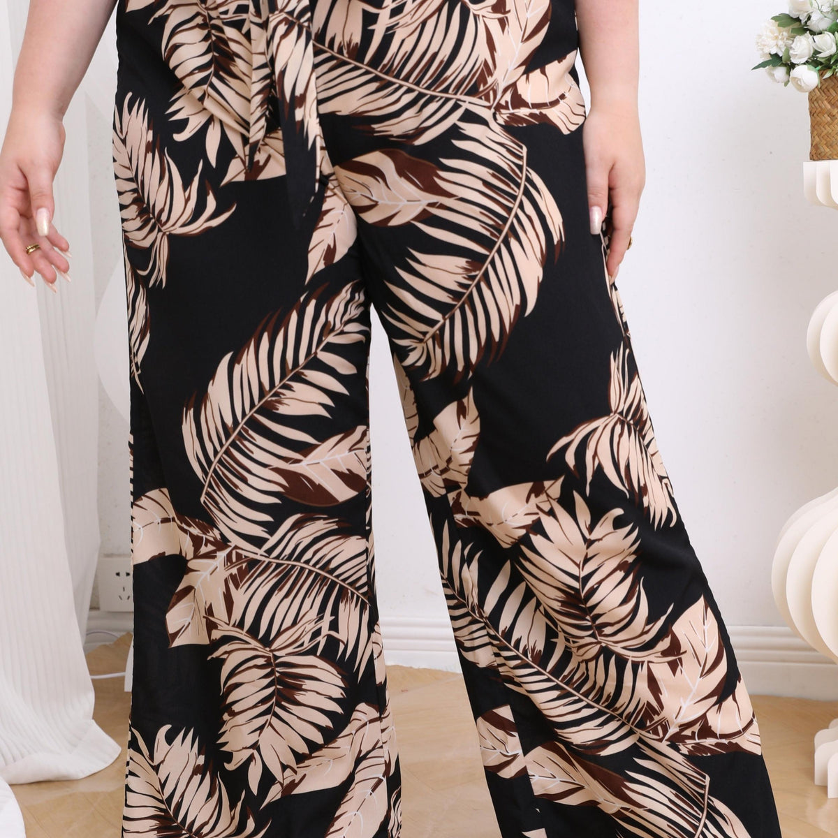  Tropical Print High Rise Wide Leg Pants