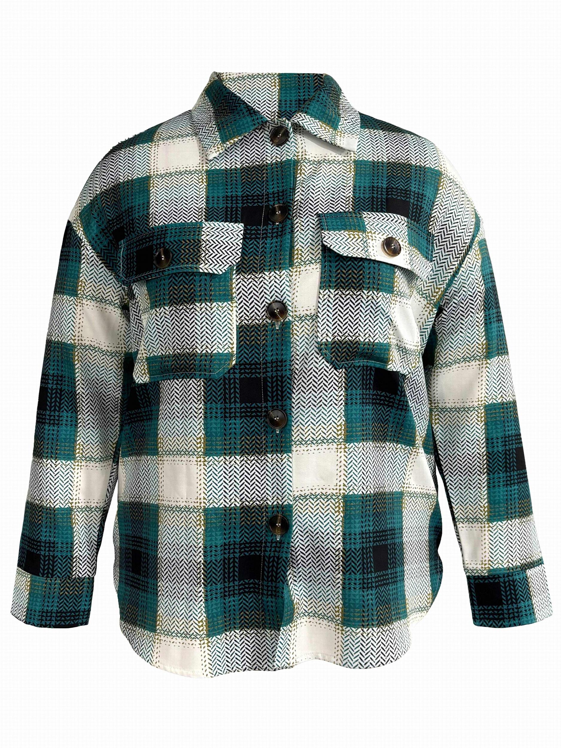 Women's Plaid Print Long Sleeve Button Up Top