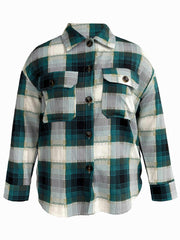  Women's Plaid Print Long Sleeve Button Up Top