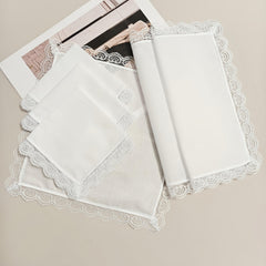 Personalized Embroidered Cotton Handkerchief with Lace Trim - Mother's Day Gift