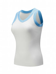 Contrast Binding Sports Tank Top Sleeveless Casual Running Crew Neck Top