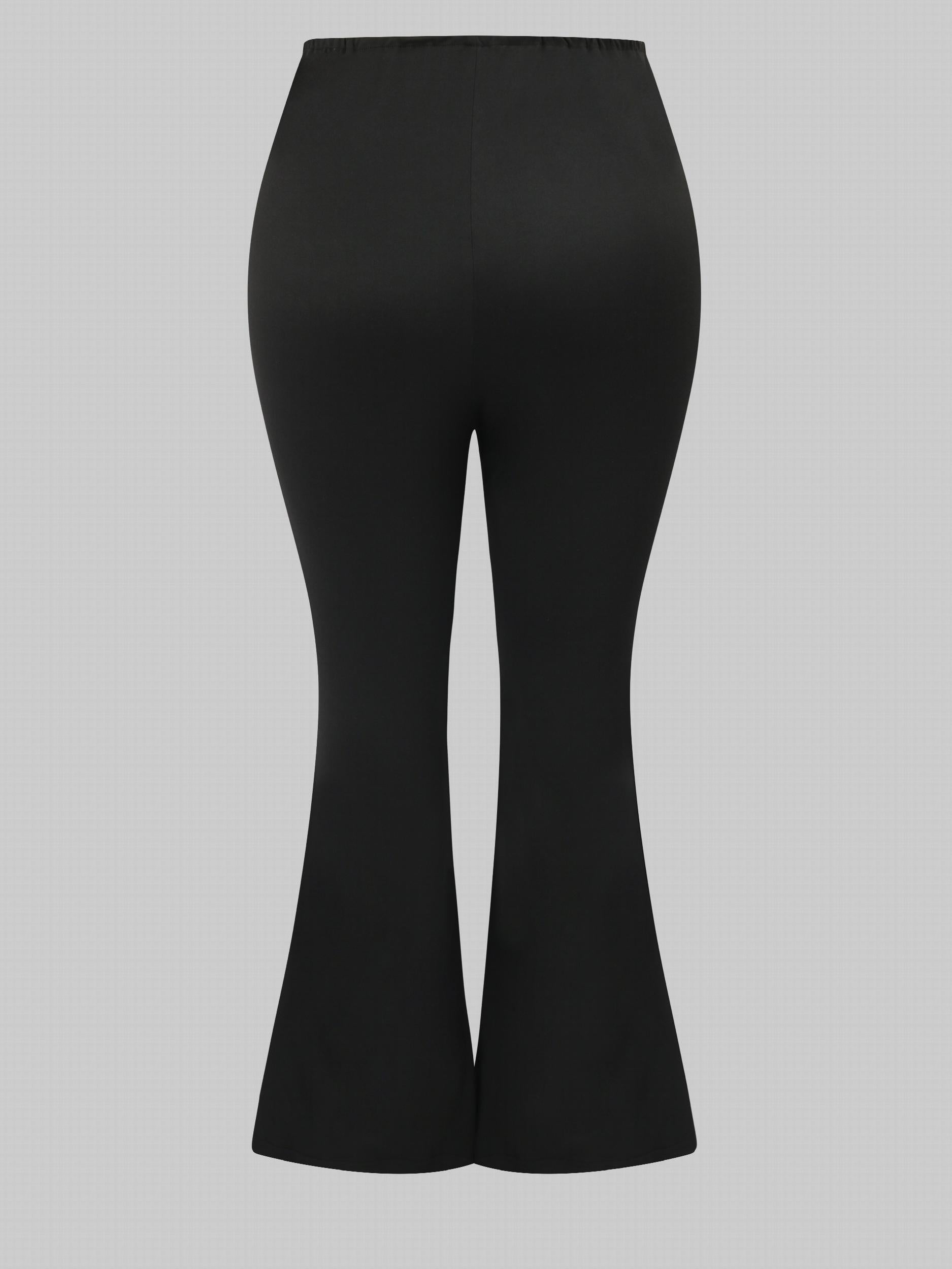 Women's Plus Solid Ruched Tie Front High Rise Flared Leg Trousers
