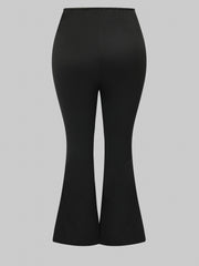 Women's Plus Solid Ruched Tie Front High Rise Flared Leg Trousers