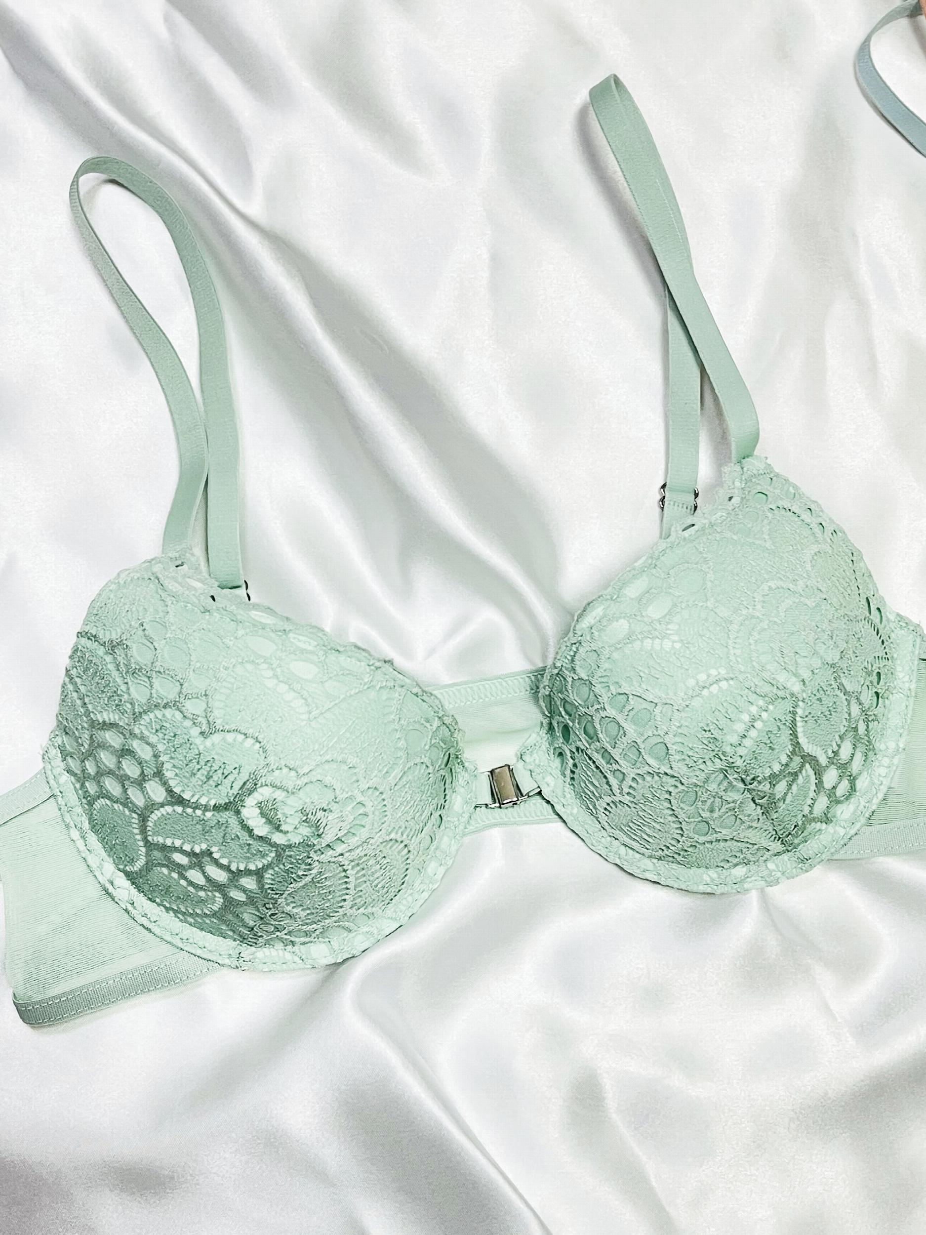 3pcs Lace Plunge Push Up Bras Front Buckle Women's Lingerie