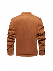 PU Jacket Men's Solid Zip Up Stand Collar Faux Leather Jacket