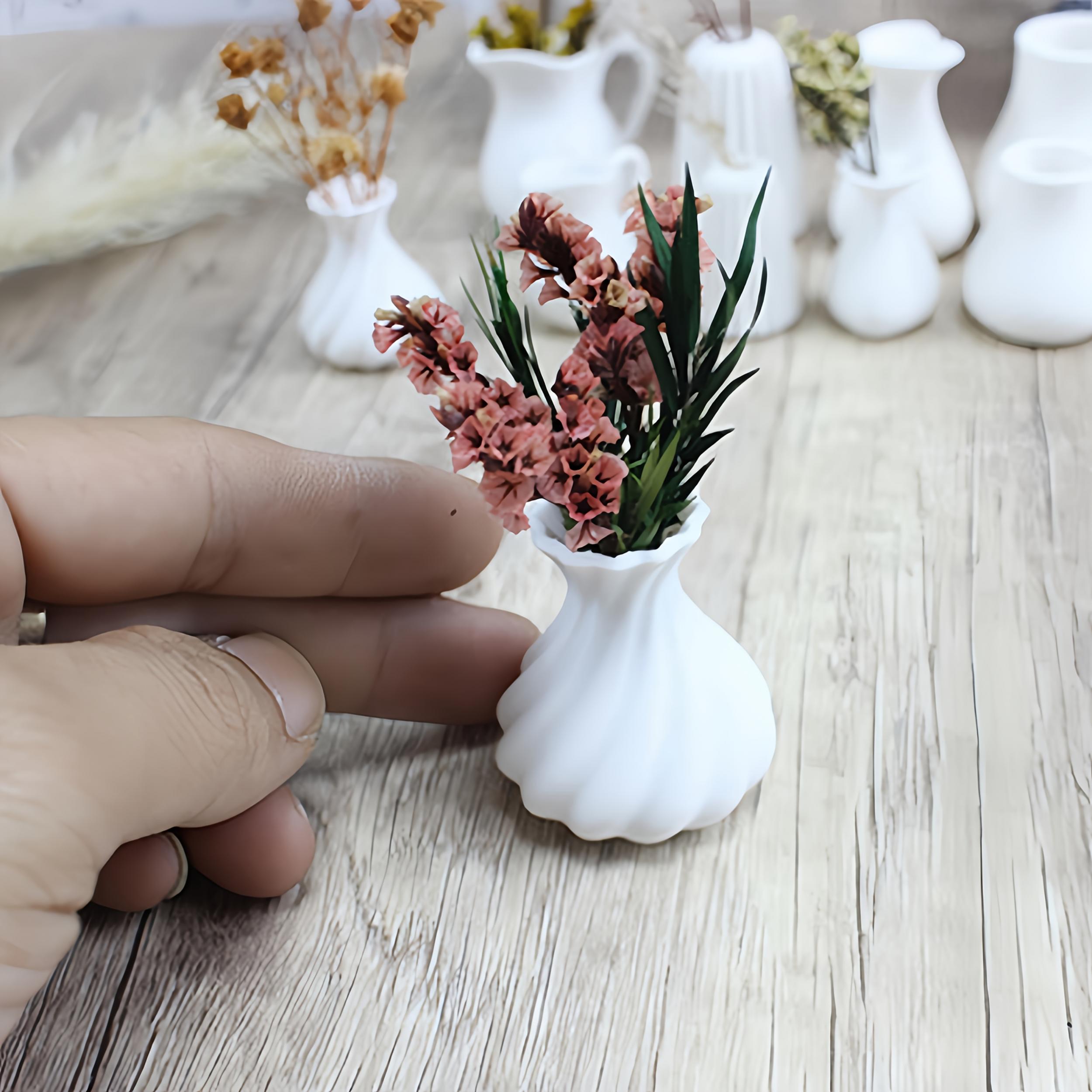 Mini Art Vase for Dollhouses Plastic Flower Arrangement DIY Collectible Display