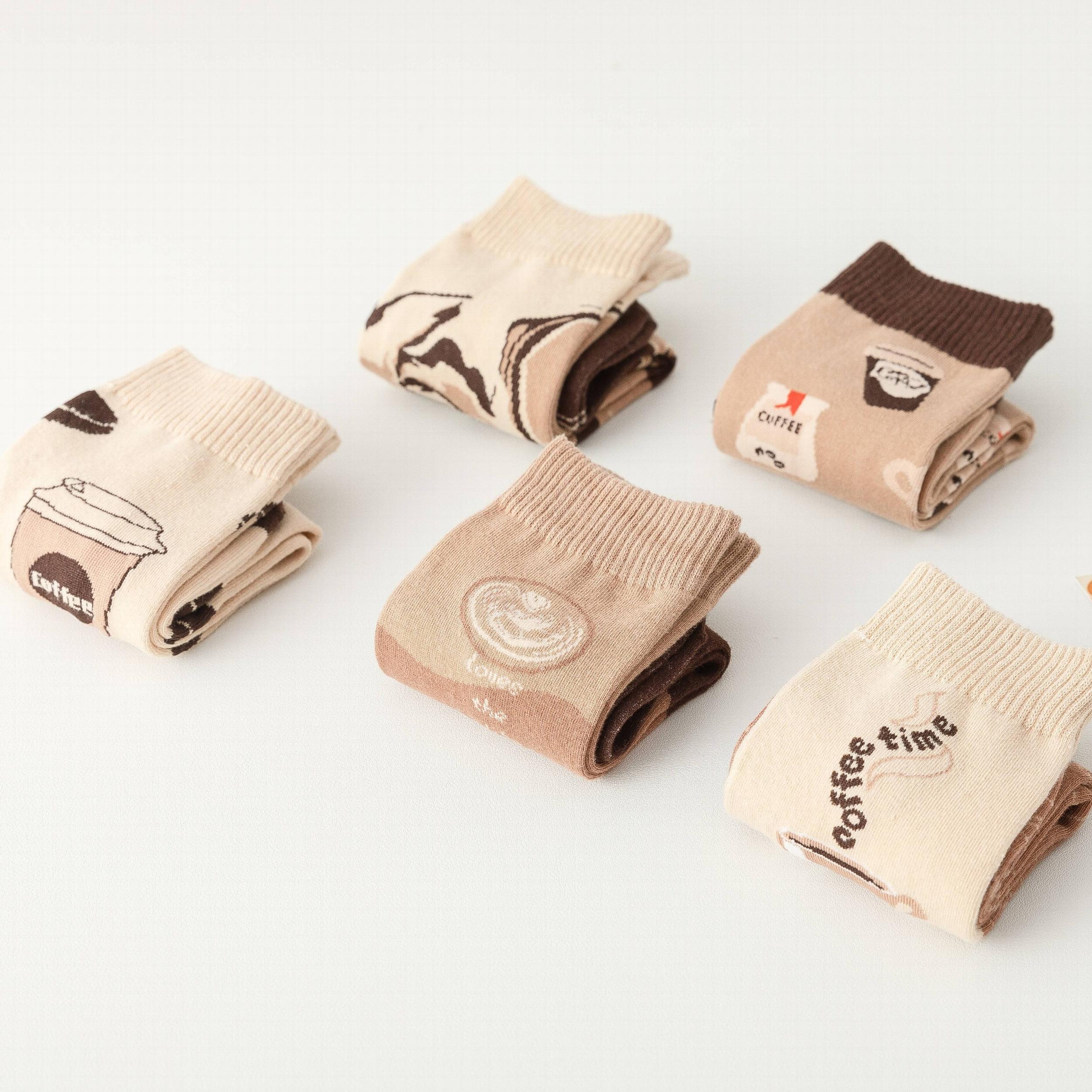 5 Pairs Coffee Print Socks Women's Stockings