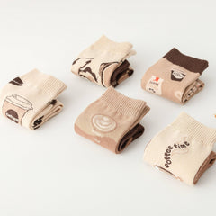 5 Pairs Coffee Print Socks Women's Stockings
