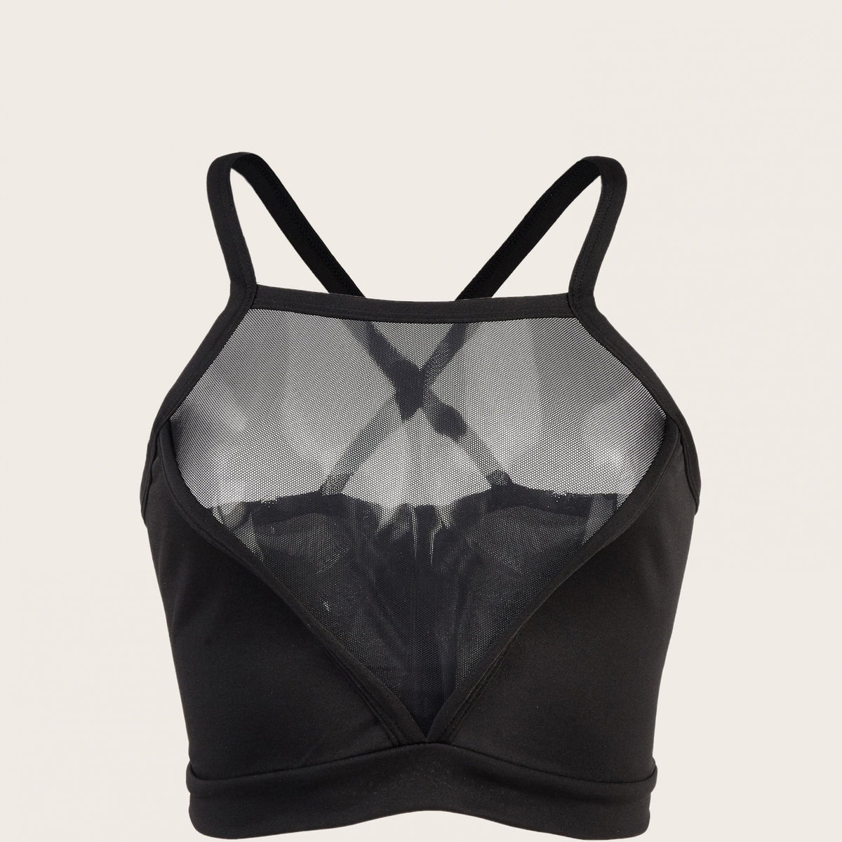 Sheer Mesh Halter Cami Crop Top Plunging Criss Cross Back Top