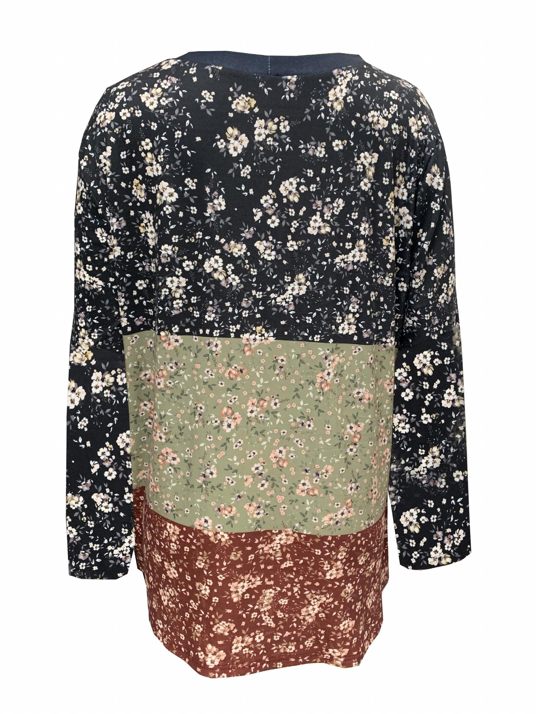  Colorblock Ditsy Print Cardigan
