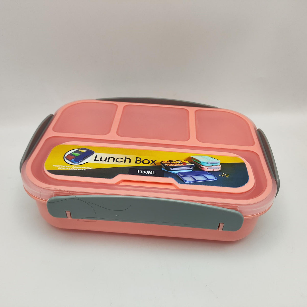 1300ml 4-Compartment Plastic Lunch Box Bento Box Microwaveable 3 Colors