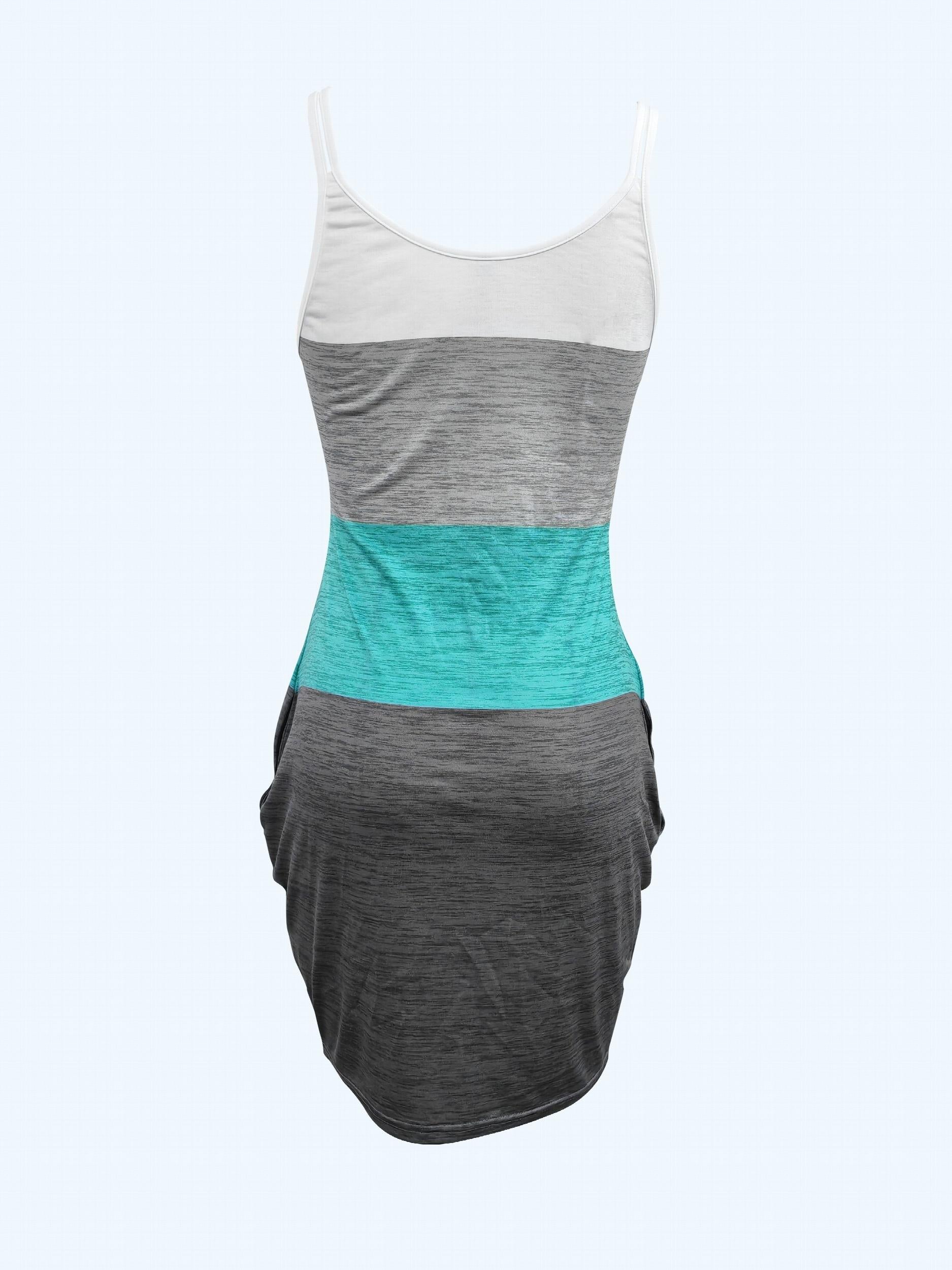 Colorblock Coconut Tree Print Plus Size Cami Dress With Pockets