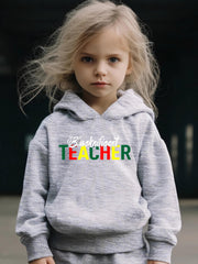 2pcs Colorful TEACHER Letter Hoodies Pants Set Spring Fall Sports Gift