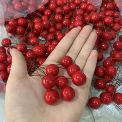 100pcs Christmas Decor Artificial Holly Berry Wire Bundle Garland Wreath