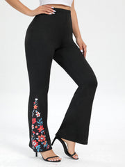  Colorblock Floral Print High Rise Flared Leg Trousers
