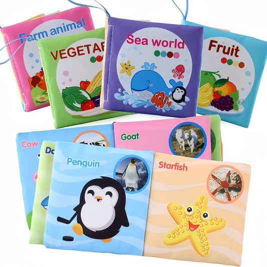 Fabric Book Set for 0-36 Months, Animal Vehicle Fruit & Vegetable Themes