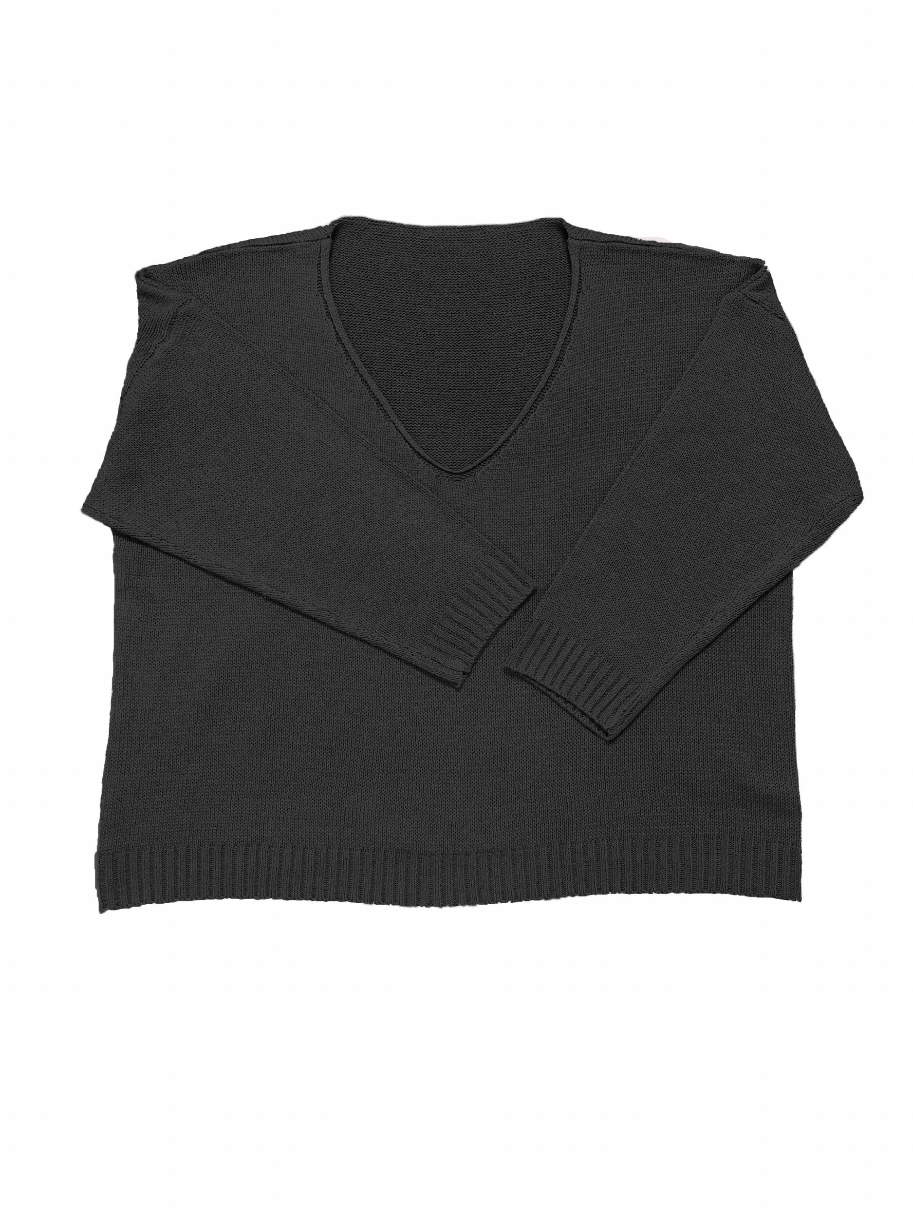  Solid V Neck Long Sleeve Sweater