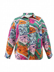  Chain & Floral Print Button Up Long Sleeve Blouse