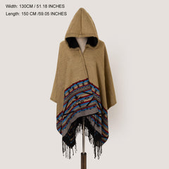 Oversized Hoodie Scarf Shawl Solid Classic Stripe Print Tassel Warm Cape