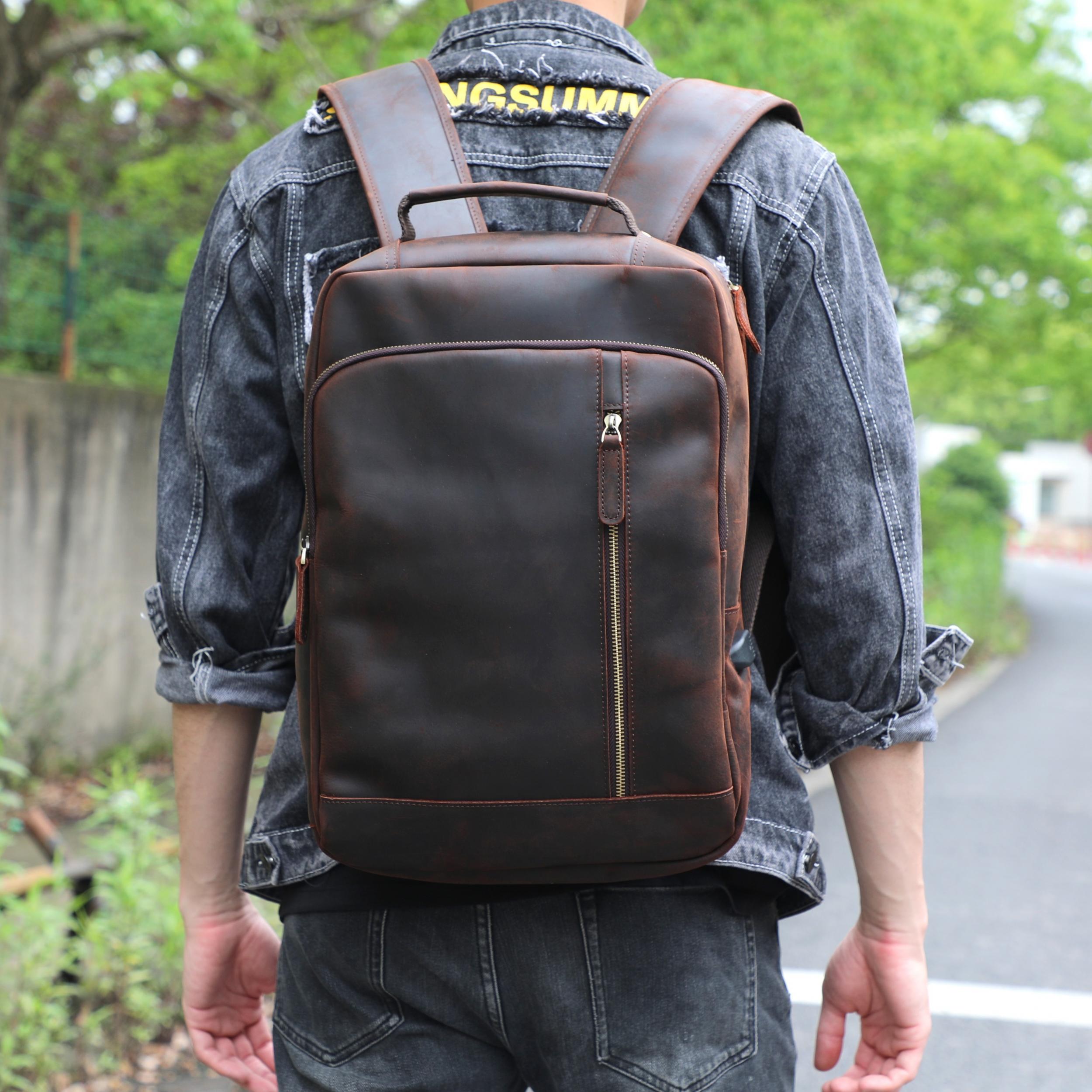 Vintage Leather Backpack Men's Large Capacity Computer Bag