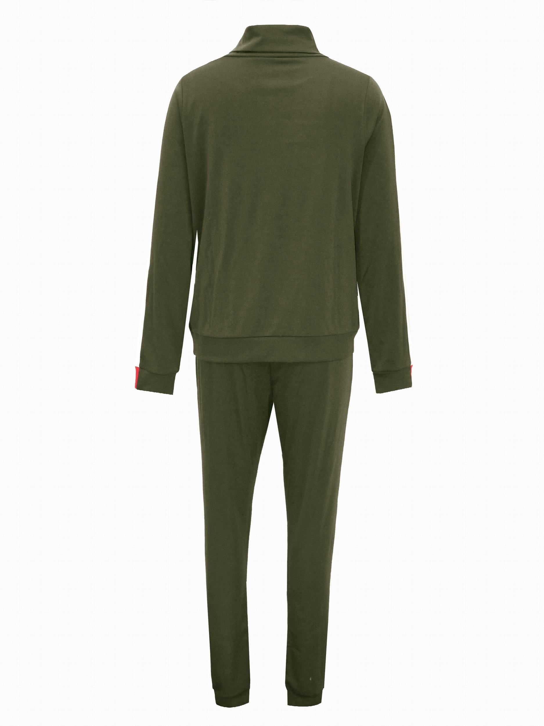 Contrast Panel Chimney Neck Sweatshirt & Sweatpants Set Plus Size
