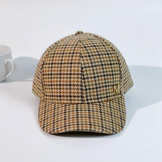 Houndstooth Pattern Baseball Cap M Label Decor Beige Sun Hats